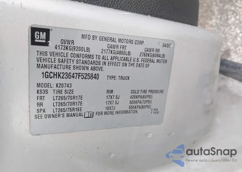 2007 Chevrolet Silverado 2500Hd Ltz z USA, uszkodzony, nr VIN 1GCHK23647F525840